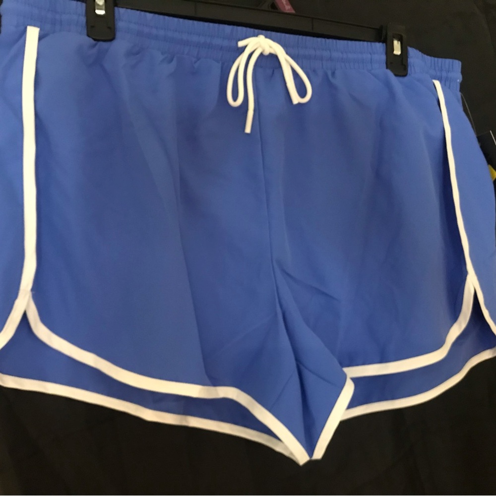 Blue Athletic Core Piped Run  Shorts with White Trim. Sizes 20/22